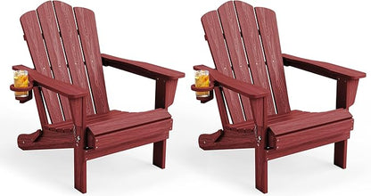 KINGYES Folding Adirondack Chair Set of 2, HDPE Adirondack Chair for Adult, Red