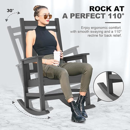 Outdoor HDPE Rocking Chairs, HDPE Oversized Patio Rocking Chairs, All Weather Resistant Porch Rocker, Heavy Duty Front Plastic Rockers for Outside