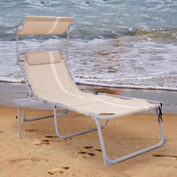 #WEJOY 4 in 1 Tanning Chair with Face Hole & Canopy & Side Table - Photo 9
