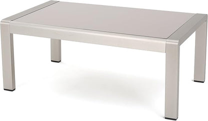 Christopher Knight Home Cape Coral Outdoor Aluminum Coffee Table with Glass Top, Silver