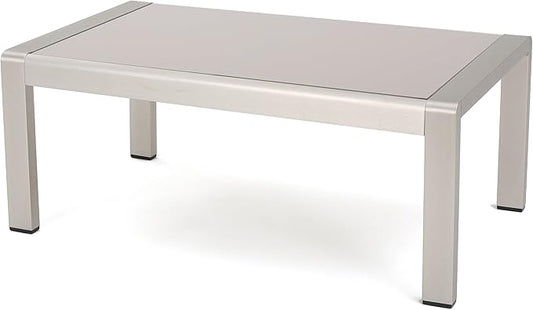 Christopher Knight Home Cape Coral Outdoor Aluminum Coffee Table with Glass Top, Silver