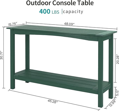 Outdoor Console Table, All-Weather 2-Tier Patio Console Table, Outside Plant Stand Table, Low Maintenance, Never Rot or Fade, HIPS Table for Indoor, Backyard, Garden, Entryway, Green