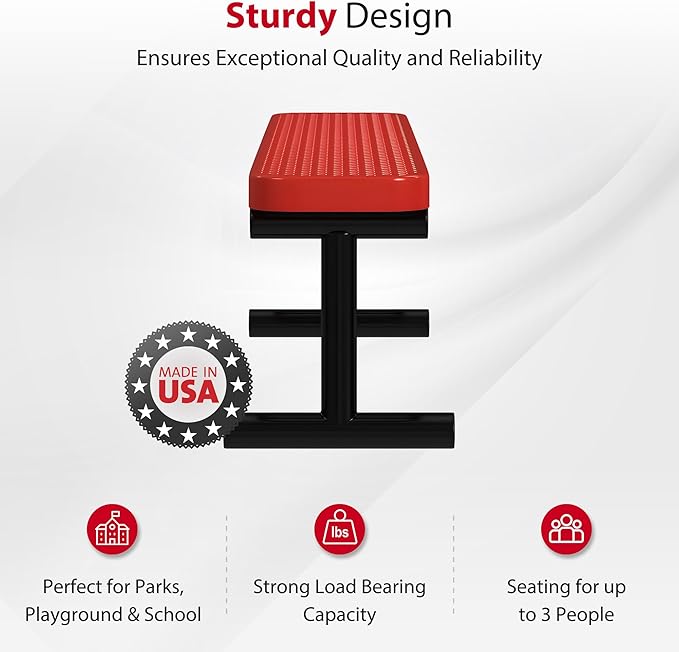 Leisure Craft Metal Outdoor Bench - 6 Foot Heavy Duty Backless Bench Seating for Garden, Porch, Picnic, Park, Expanded Metal, Thermoplastic Coating, Commercial Grade Furniture Made in USA - Red