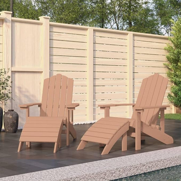Brown HDPE Adirondack Chair Set with 2 Chairs and 2 Footstools for Outdoor Patio Garden Terrace - Photo 1