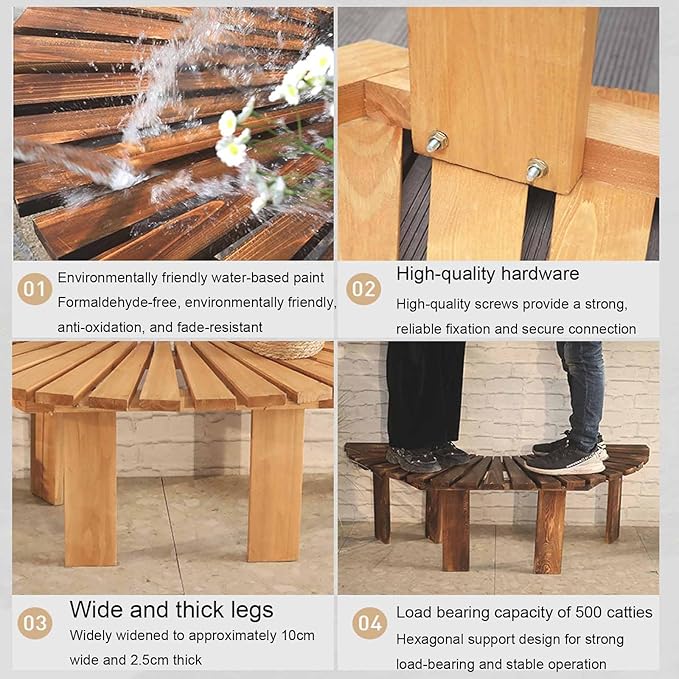 Wooden wrap Around Tree Bench Weatherproof，Semi Circle Garden Bench，Curved Outdoor Bench，for Garden, Park，Patio ，Outside，Plant(Walnut,Circle)
