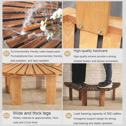 Wooden wrap Around Tree Bench Weatherproof，Semi Circle Garden Bench，Curved Outdoor Bench，for Garden, Park，Patio ，Outside，Plant(Walnut,Circle)