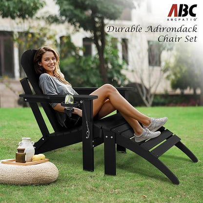 Adirondack Ottoman Set of 2, HDPE All Weather Patio Ottomans, Outdoor Footrest Adirondack Footrest Outdoor Patio Footstool for Porch, Pool, Lawn & Backyard, Black