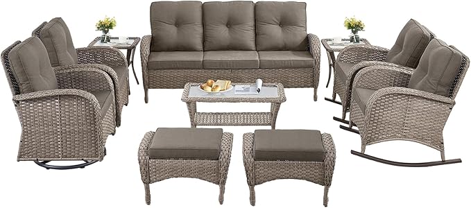 10-Piece Patio Furniture Set-Patio Rocking Chairs Set of 4 Outdoor Rattan Sofa Sets with Coffee Table Outdoor Patio - Photo 2