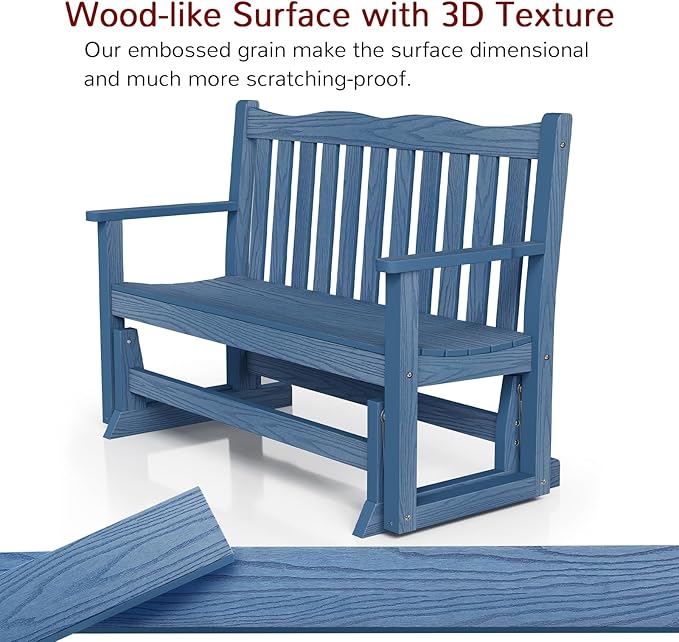 Stoog Outdoor Gliders Set of 2, All-Weather HIPS Glider Bench for Porch, Never Fade or Rot, Blue - Photo 7