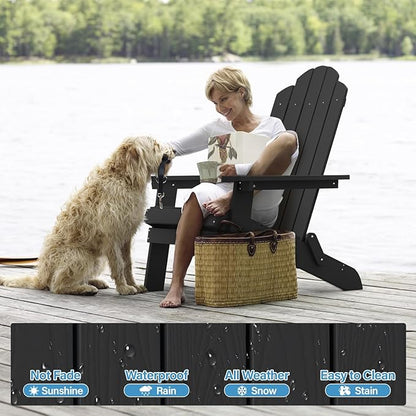 MXIMU Folding Adirondack Chair for Outdoor: Easy Assembly Adirondack Chairs Set of 2 - Composite Plastic Fire Pit Chairs - All Weather Plastic Chair for Outside Patio Lawn Garden Backyard Use