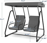 2-Person Patio Porch Swing Chair, Heavy Duty Outdoor Glider with Adjustable Canopy, High Backrest, Removable Cushions - Photo 2