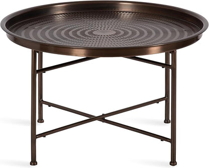 Kate and Laurel Mahdavi Modern Round Outdoor Coffee Table; 25 x 25 x 16; Bronze; Transitional Patio Coffee Table with Textured Top for Outdoor Furniture Decor