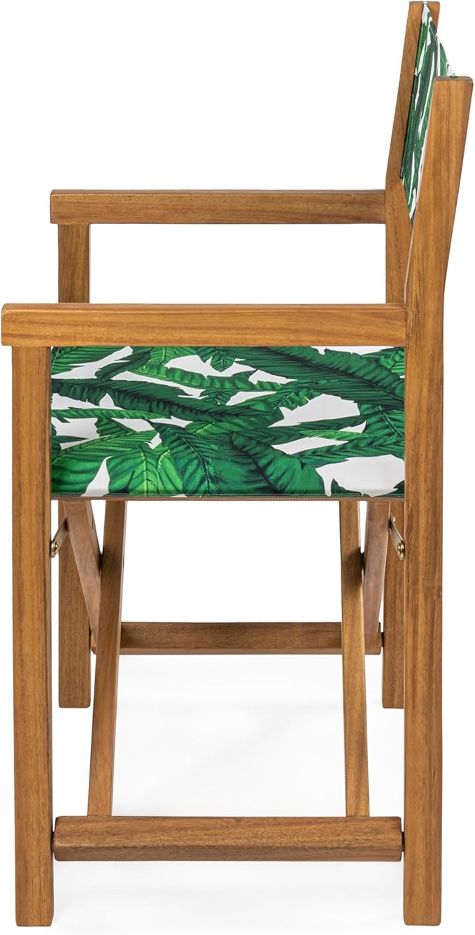 JONATHAN Y DRC1001A-SET2 Cukor Classic Vintage Outdoor Acacia Wood Folding Director Chair with Canvas Seat Mid-Century, Modern, Traditional, Classic, Coastal, Green Leaf/Teak Brown (Set of 2)