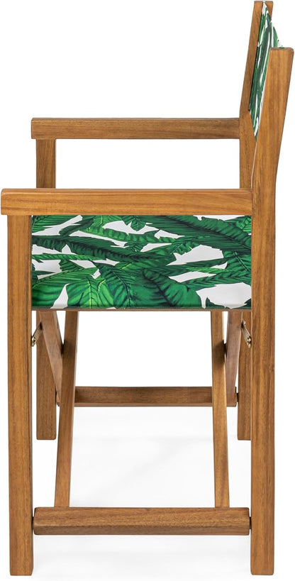 JONATHAN Y DRC1001A-SET2 Cukor Classic Vintage Outdoor Acacia Wood Folding Director Chair with Canvas Seat Mid-Century, Modern, Traditional, Classic, Coastal, Green Leaf/Teak Brown (Set of 2)