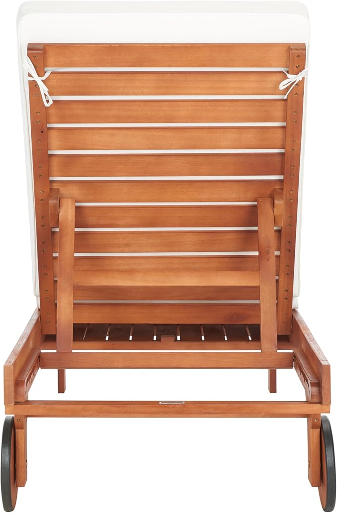 SAFAVIEH Outdoor Collection Newport Natural/ Beige Cushion Built-in Side Table Adjustable Chaise Lounge Chair
