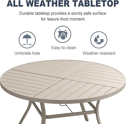 VICLLAX 53" Round Patio Dining Table for 6-8, All Weather Metal Outdoor Table with 1.57" Umbrella Hole and Surdy Frame for Garden Lawn Deck, Dark Grey