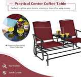 Tangkula 2 Person Swing Glider Chair, Patio Rocking Loveseat w/Center Tempered Glass Table - Photo 7