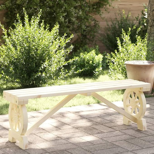 Rustic Fir Wood Outdoor Bench 45.3" Brown Wagon Wheel Arms Weather-Resistant Garden Seating for Patio Porch Balcony Farmhouse