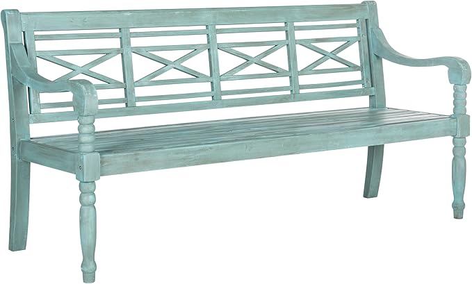 Safavieh Outdoor Collection Karoo Bench, Beach House Blue