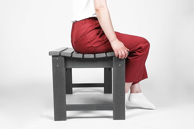 Backless HDPE Adirondack Bench with Wood Texture, Poly Lumber Seat for Patio, Backyard, Balcony, All Weather Resistant with UV Protection (Gray)