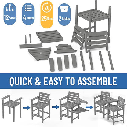 Tall Adirondack Chair Set of 2 ,HDPE Adirondack Bar Stools with Removable Connecting Trays ,Weather Resistant Balcony Chair,Outdoor Adirondack Bar Chairs for Patio,Pool,Garden, Backyard 360LBS Grey