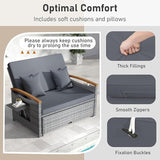 LDAILY Moccha Outdoor Wicker Daybed, Patio Rattan Loveseat Sofa w/ 4-Level Adjustable Backrest, Folding Panels - Photo 3