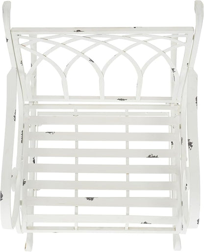 SAFAVIEH Outdoor Collection Medrano Victorian Antique White Wrought Iron Rocking Chair