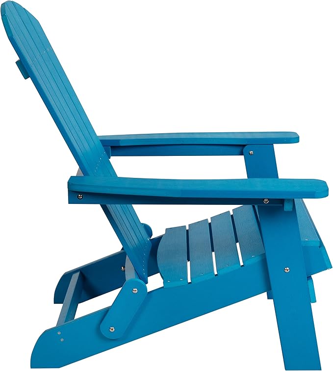 Flash Furniture Charlestown Folding Adirondack Chair - Blue - Poly Resin - Indoor/Outdoor - Weather Resistant - Set of 2