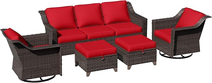 5 Pieces Patio Conversation Furniture Set - 1 Sofa, 2 Swivel Chairs, 2 Ottomans - Photo 6