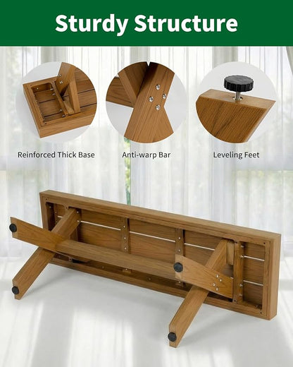 44.5" HIPS Outdoor Bench, X-Shaped Modern Backless Garden Bench, All Weather Patio Bench with Wood Grain Texture, Easy Assembly for Garden, Porch, Backyard & Park-Wood-Grain Teak