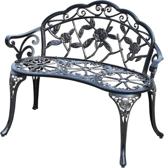 Cast Aluminium Outdoor Bench, Rose Garden Bench for Patio,Park,Lawn,Yard(Bronze)