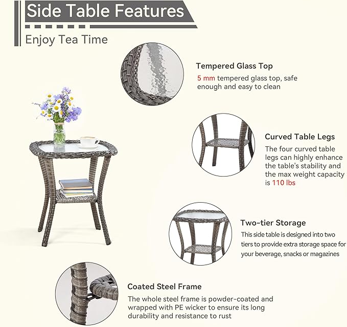 6 Piece Outdoor Wicker Patio Furniture Set, Outdoor Swivel Rocker Patio Chairs Set with Thickened Olefin Cushions - Photo 7