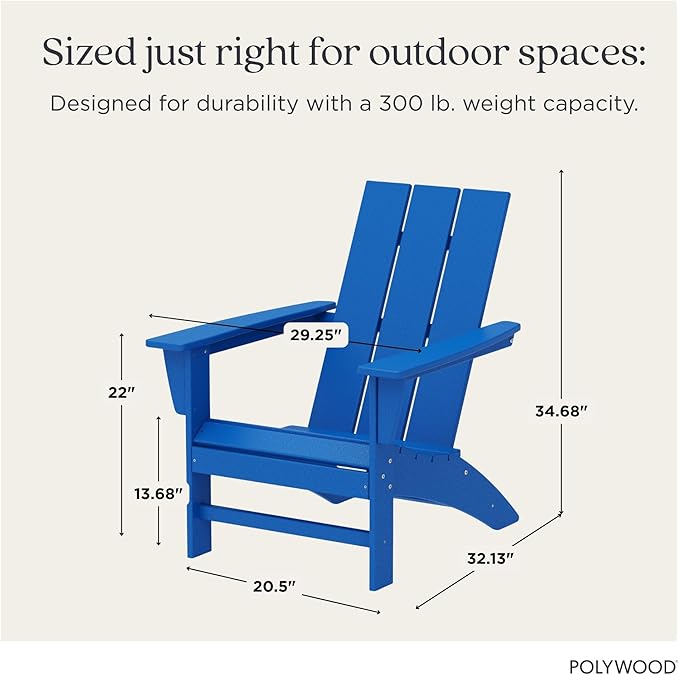 POLYWOOD Modern Adirondack Chair – All-Weather Outdoor Lawn Adirondack Chairs – HDPE, Fade-Resistant & Durable Outdoor Furniture – For Patio, Deck & Fire Pit Chairs – Pacific Blue