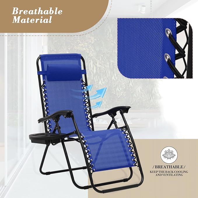 Athena Collection Zero Gravity Outdoor Lounge Chair Set of 2 with Side Table - Photo 7