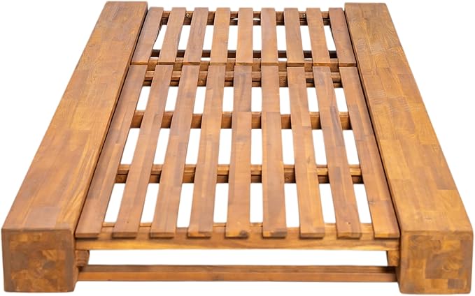 Merax Outdoor Acacia Wood Chaise Lounge Frame Only - Patio Recliner Chair with Adjustable Backrest and Flat Storage Surface (Cushion Not Included)