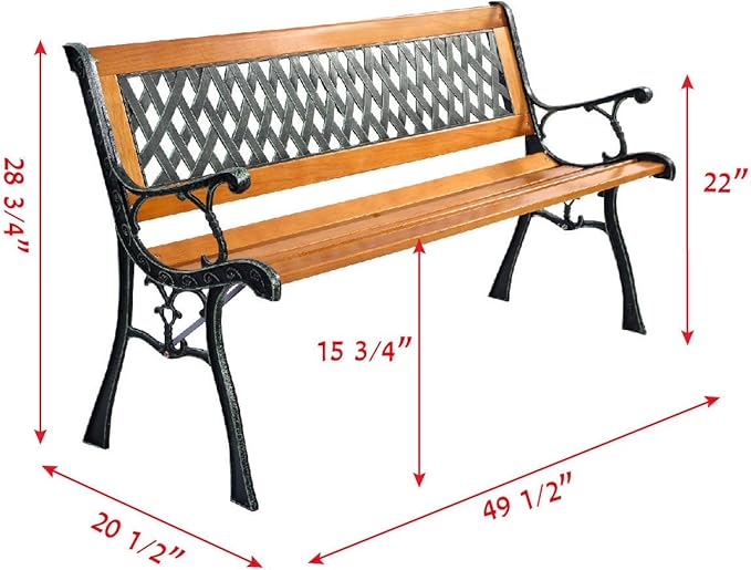 Giantex 50'' Patio Park Garden Bench, Weather Proof Porch Path Chair, 470 LBS Bearing Capacity Outdoor Furniture with Wood Frame, Rugged Durable Cast Iron Structure