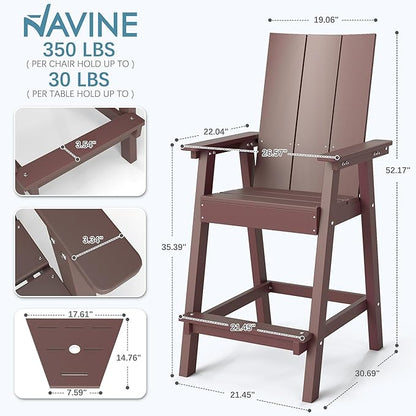 Tall Adirondack Chair Set of 2, HDPE Balcony Chairs with Connecting Tray, Two Cup Holders, All-Weather Adirondack Bar Stools for Patio, Balcony, Backyard, Poolside, Coffee