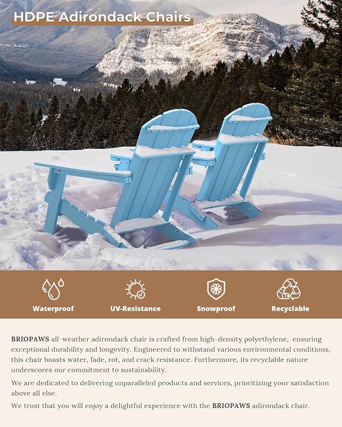 BRIOPAWS Folding-Adirondack-Chairs Set of 2 | HDPE | Fire Pit Chair | Cup Holder | Weather Resistance | Arctic | for Outdoor Backyard Deck Patio
