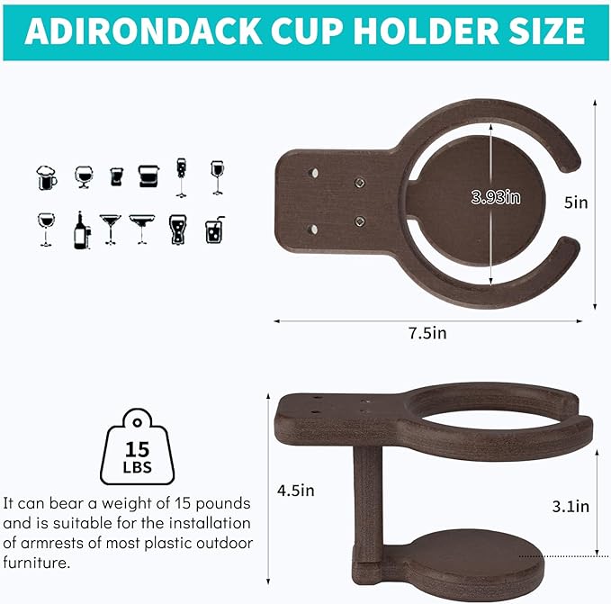 Poly Cup Holder for Adirondack Chairs – Weatherproof, Durable Drink Holder for Resin or Plastic Outdoor Furniture – Coffee