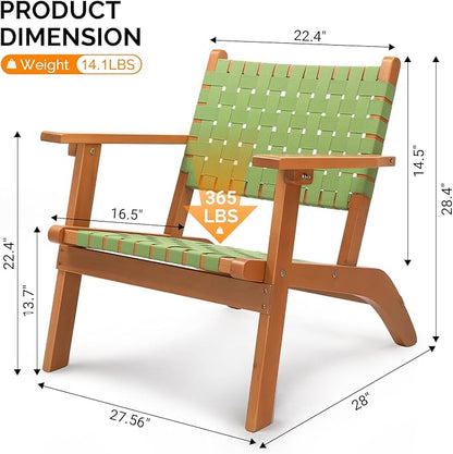 VINGLI Outdoor Armchair, All-Weather Wooden Patio Chair with Waterproof PE Woven Fabric, Adirondack Chair for Garden, Lawn and Poolside (1, Green and Brown)