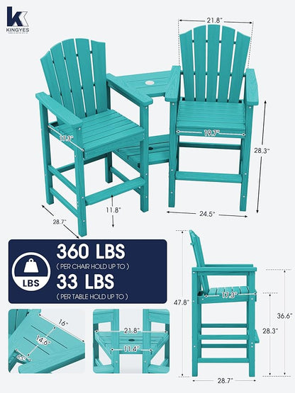KINGYES Tall Adirondack Chair Set of 4 with 9FT Umbrella, HDPE Tall Adirondack Barstools with Double Connecting Trays, All Weather Resistant Embossed Bar Height Adirondack Chair, Aruba