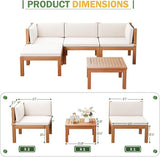 Devoko 5 Pieces Acacia Wood Outdoor Sectional Sofa Set with Coffee Table - Photo 6