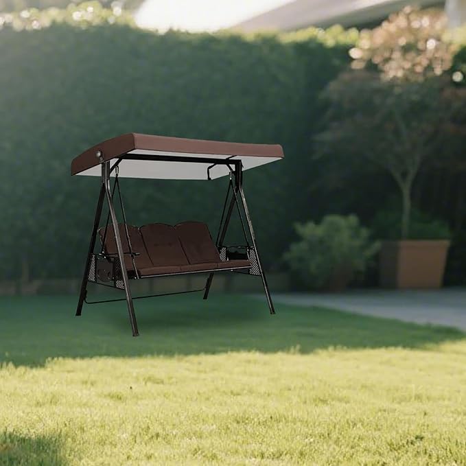 3 Seat Patio Swing Canopy Replacement 75" x 47", Heavy Duty Waterproof Outdoor Swing Cover with UV Protection for Porch Garden Backyard Bench Swing (Coffee)