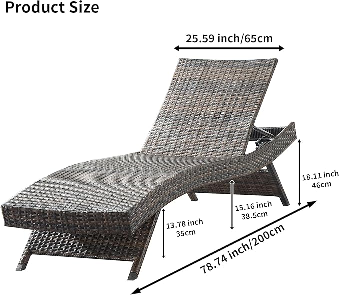 79'' Long Reclining 4 Chairs+ 2 Tables, Chaise Lounge Wicker Reclining Lounge Chair - Photo 2