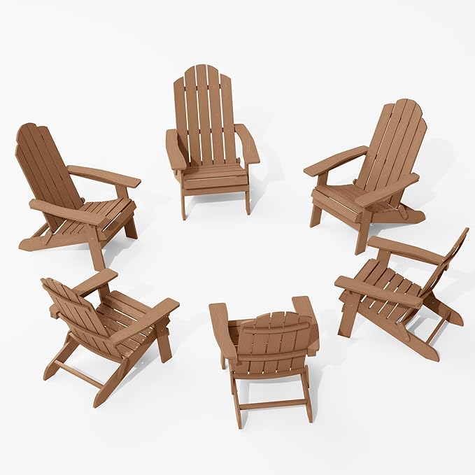 MXIMU Folding Adirondack Chair for Outdoor: Easy Assembly Adirondack Chairs Set of 6 - Composite Plastic Fire Pit Chairs - All Weather Plastic Chair for Outside Patio Lawn Garden Backyard Use