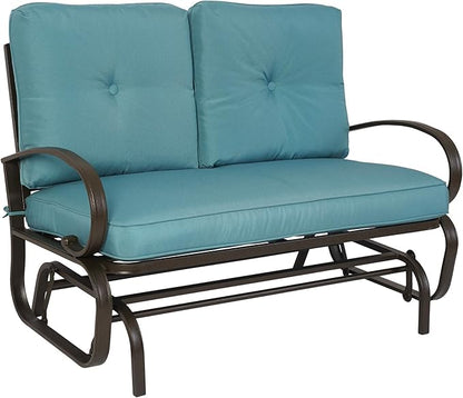 Kozyard Cozy Patio Glider Bench - Outdoor Rocking Loveseat with Sturdy Frame and Cushioned Seats for Patio, Yard - Rocker Swing with Outdoor Seating, Perfect for Porch Outdoo (Blue)
