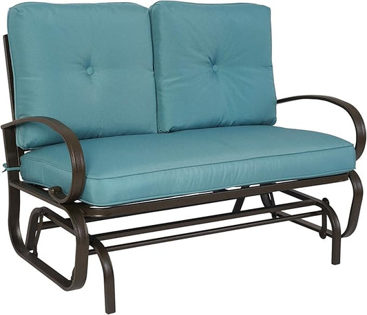Kozyard Cozy Patio Glider Bench - Outdoor Rocking Loveseat with Sturdy Frame and Cushioned Seats for Patio, Yard - Rocker Swing with Outdoor Seating, Perfect for Porch Outdoo (Blue)