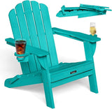 Folding Adirondack Chair, HDPE Adirondack Chair with 2 Cup Holders, Pre-Assembled Outdoor Fire Pit Chairs for Patio - Photo 1
