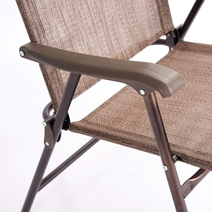 Giantex Set of 2 Patio Folding Chairs, Outdoor Patio Dining Chairs w/Armrest, Sling Back, Metal Frame - Photo 9