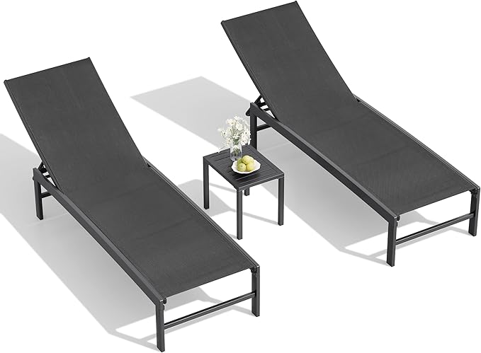 Crestlive Products 2PCS Chaise Lounge Chair Outdoor with 1PC Side Table, Adjustable 5 Positions Pool Tanning Recliner - Photo 1